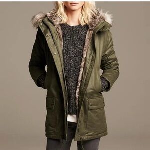 Banana Republic Olive Utility Jacket with Faux Fur